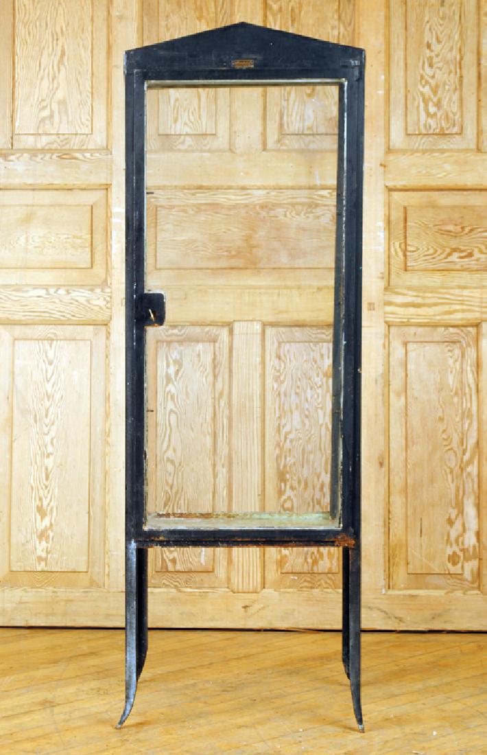 SMALL IRON SINGLE DOOR VITRINE WITH GLASS SHELVES (1 of 5)