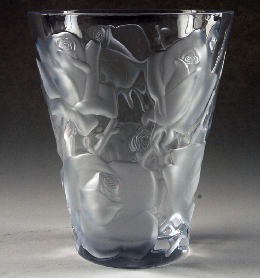 MARKED LALIQUE CRYSTAL ISPAHAN ROSE VASE (1 of 5)