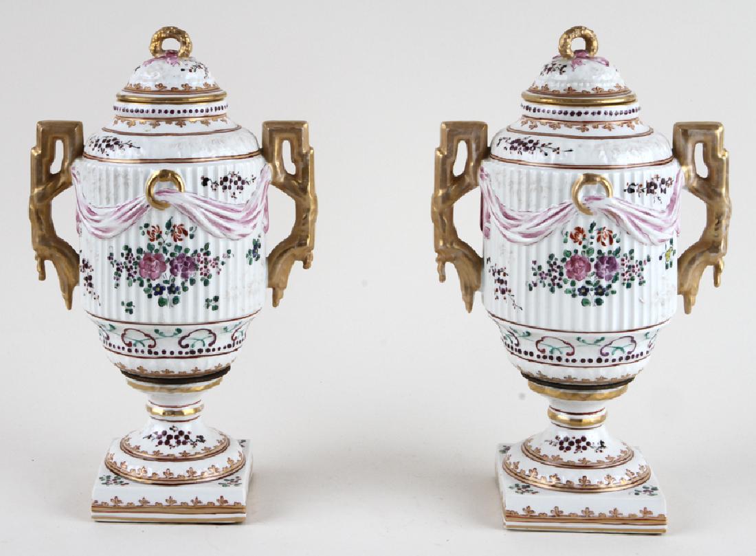 PAIR FAMILE ROSE PORCELAIN COVERED URNS (1 of 6)
