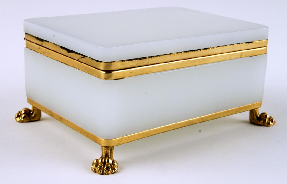 OPALINE GLASS & BRASS BOX ON LION PAW FEET (1 of 4)