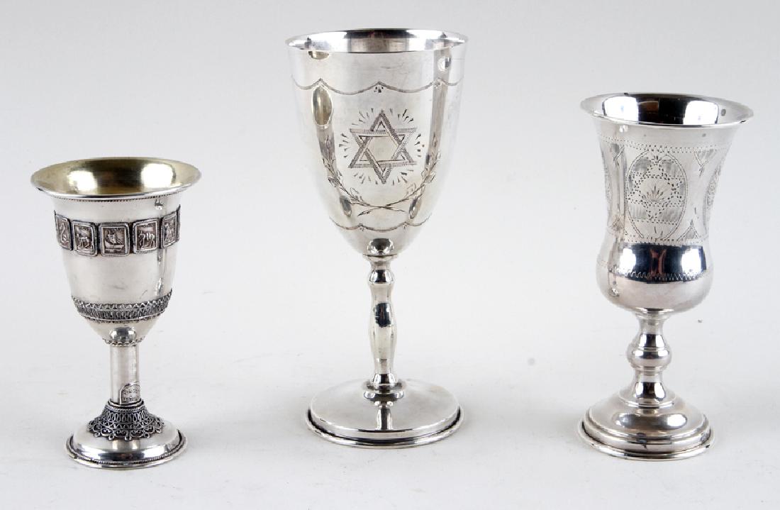 THREE SILVER KIDDUSH GOBLETS 10.21 TROY OZ (1 of 7)