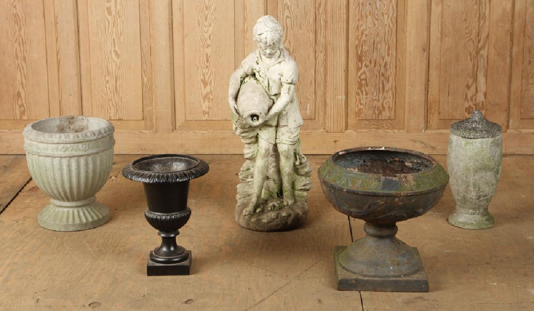 3 VINTAGE CAST STONE & 2 VINTAGE CAST IRON ITEMS (1 of 6)