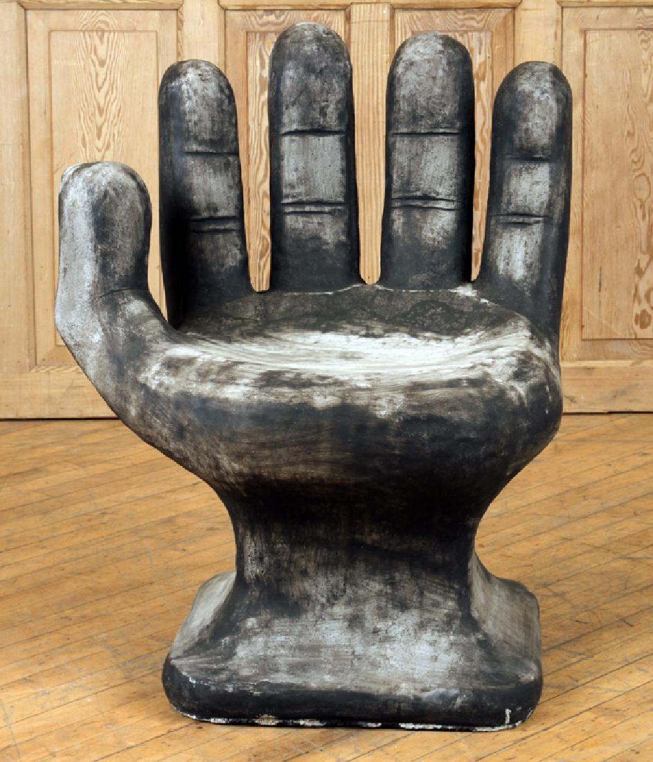 LARGE CAST STONE GARDEN SEAT IN FORM OF HUMAN HAND (1 of 5)