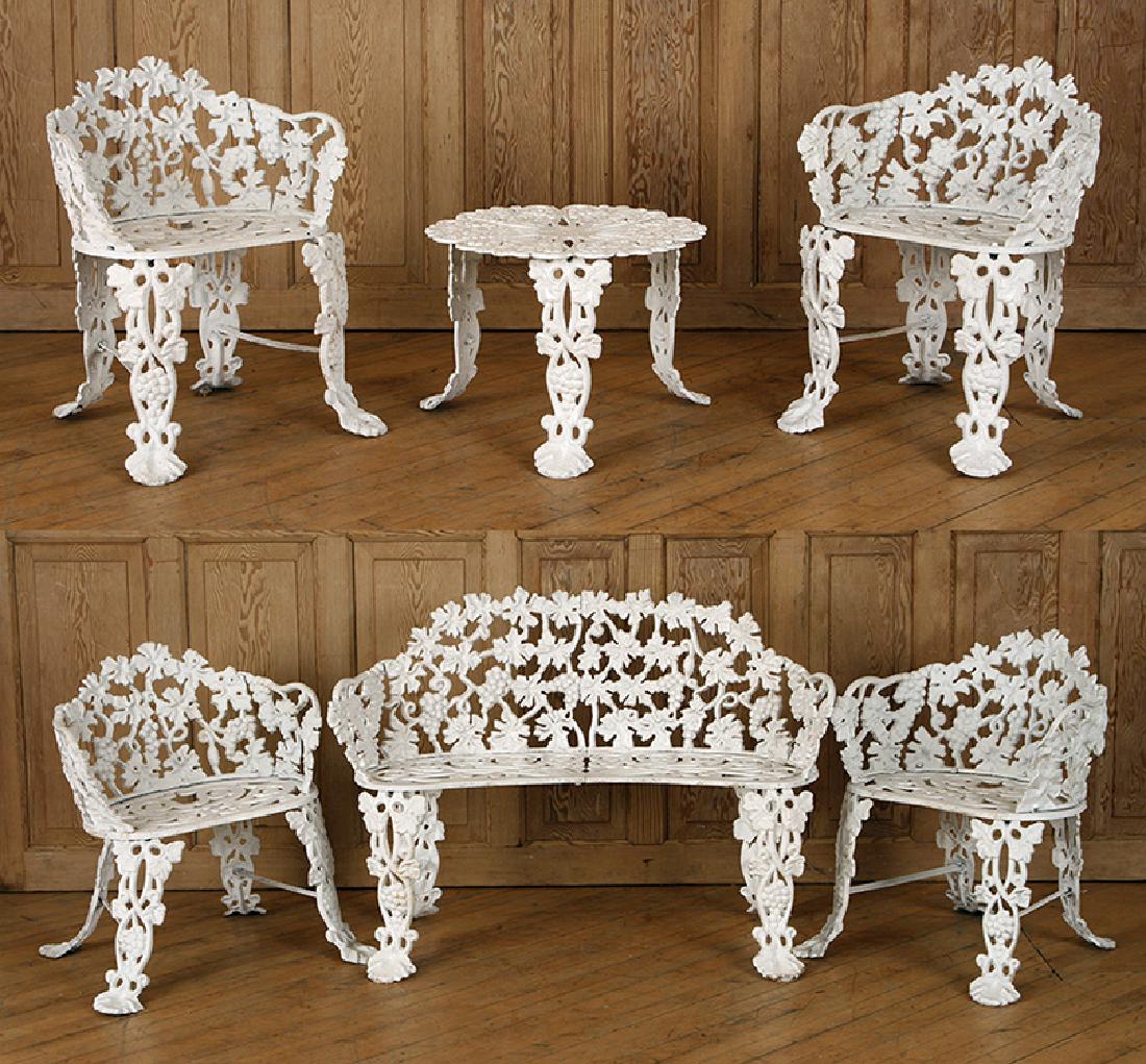 SIX PIECE PAINTED CAST IRON GRAPE IVY GARDEN SET (1 of 6)