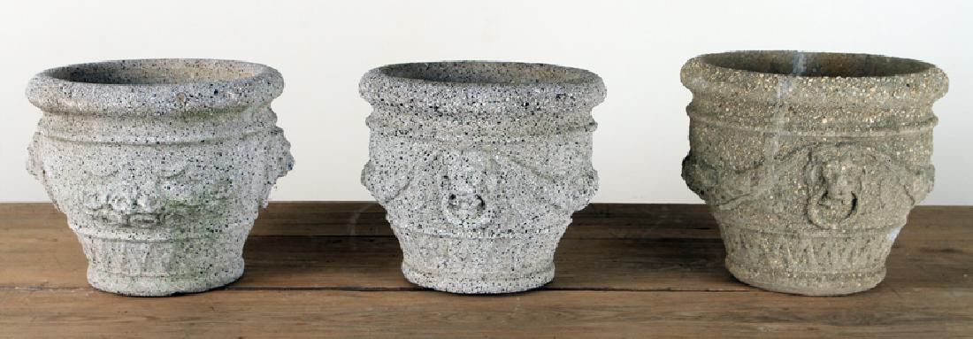 THREE CAST STONE LION MASK GARDEN PLANTERS 1940 (1 of 5)