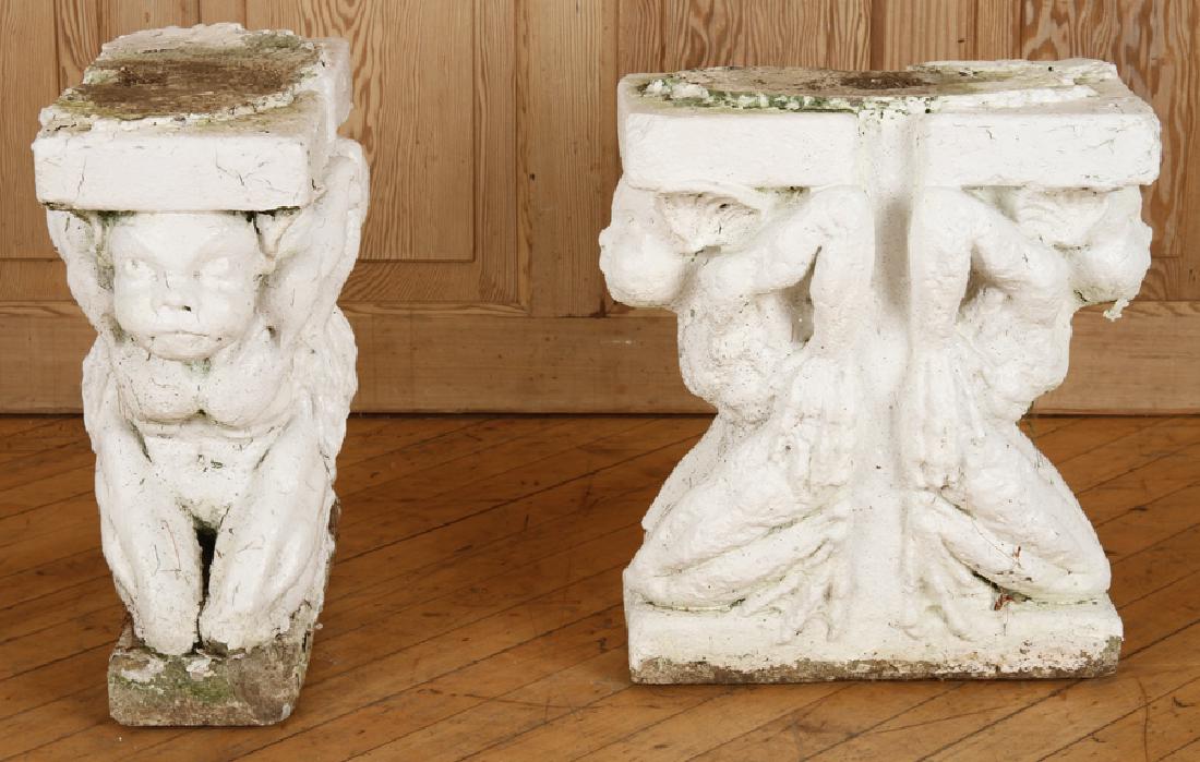 PAIR CAST STONE PAINTED GARGOYLE GARDEN BASES (1 of 5)