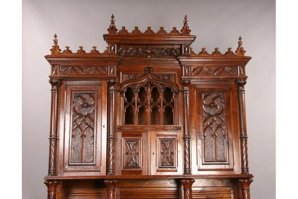 High gothic oak cabinet sideboard circa 1880 - 7