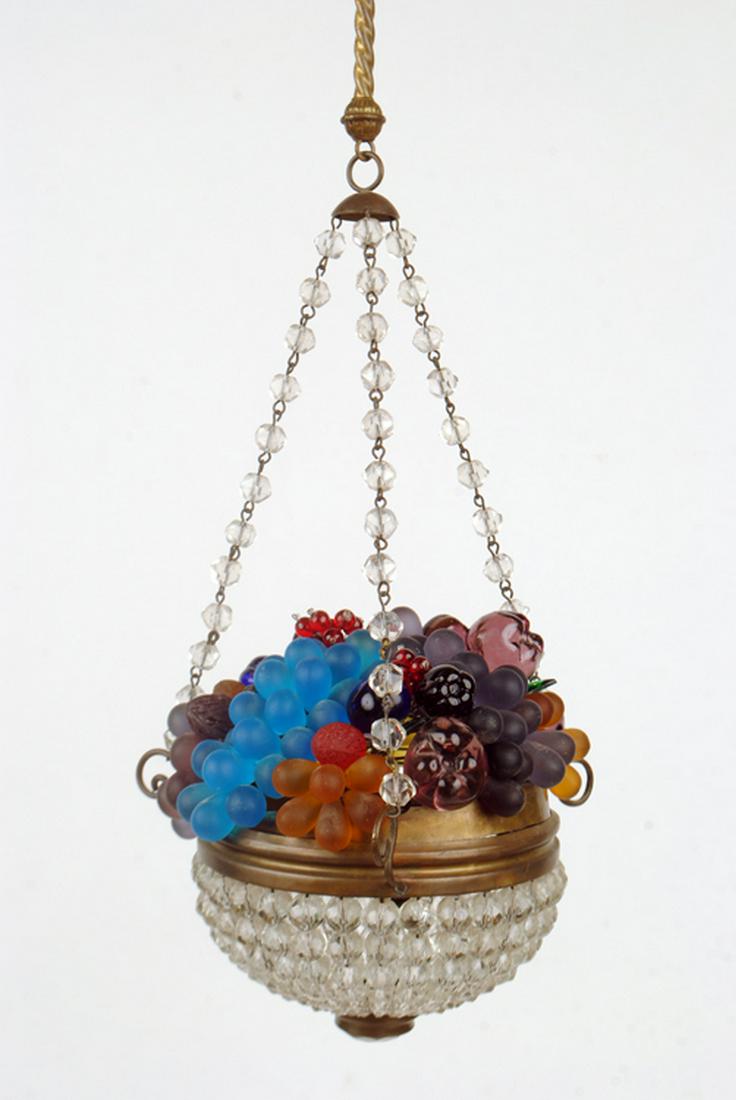 Stained Glass with Raised Fruit Chandelier c.1920 Stained Glass with Raised Fruit Chandelier c.1920