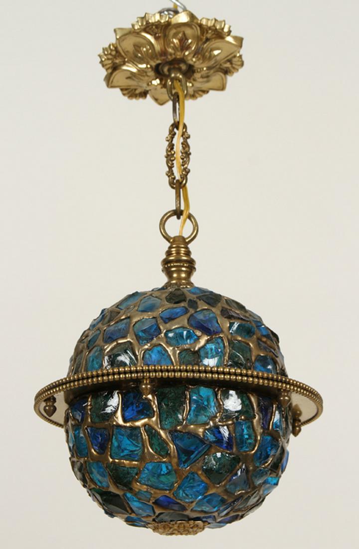 PETITE BRASS LEADED GLASS SPHERE CHANDELIER C1930 (1 of 4)