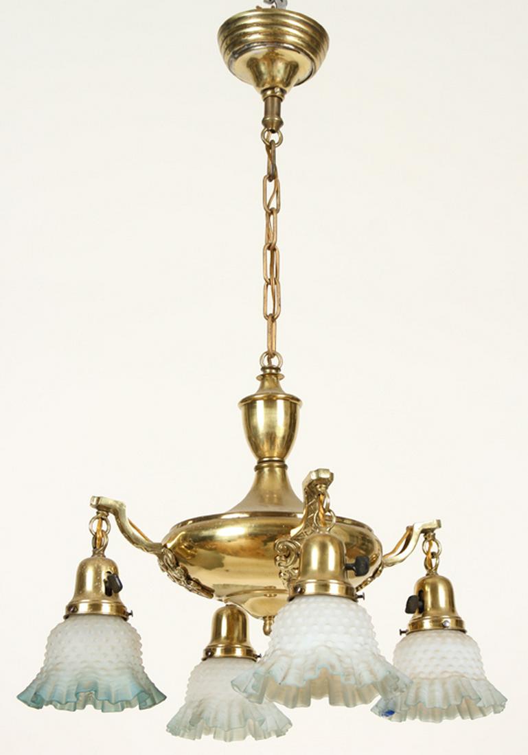 Victorian Style Upward Bell Design 3 Light Chandelier with Colorful Glass Shade Victorian Style Upward Bell Design 3 Light Chandelier with Colorful Glass Shade