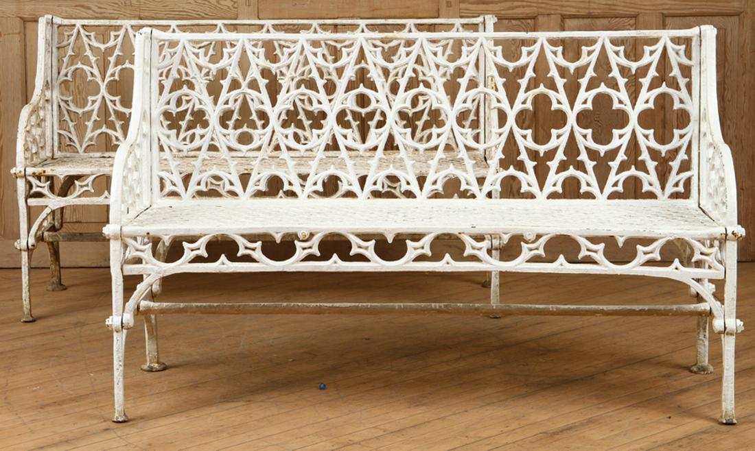 PR GOTHIC STYLE PAINTED CAST IRON GARDEN BENCHES (1 of 6)