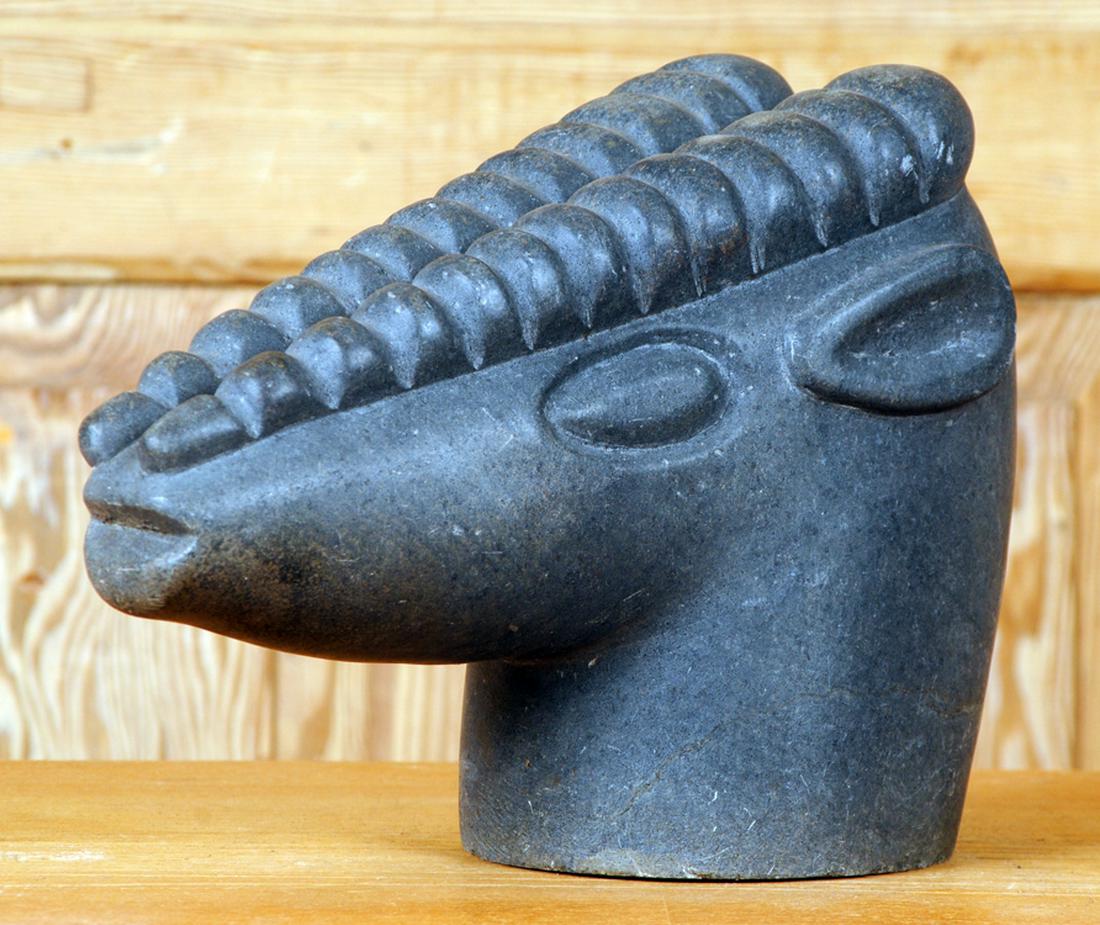 CARVED STONE GAZELLE HEAD GARDEN SCULPTURE (1 of 5)