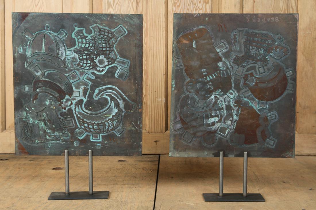 PAIR COPPER PRINTING PLATES MUSEUM STYLE STANDS (1 of 7)