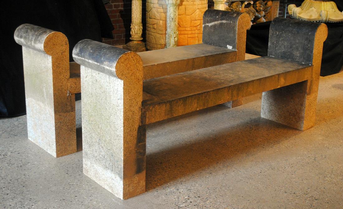 PAIR GRANITE GARDEN BENCHES MODERNIST STYLE (1 of 5)