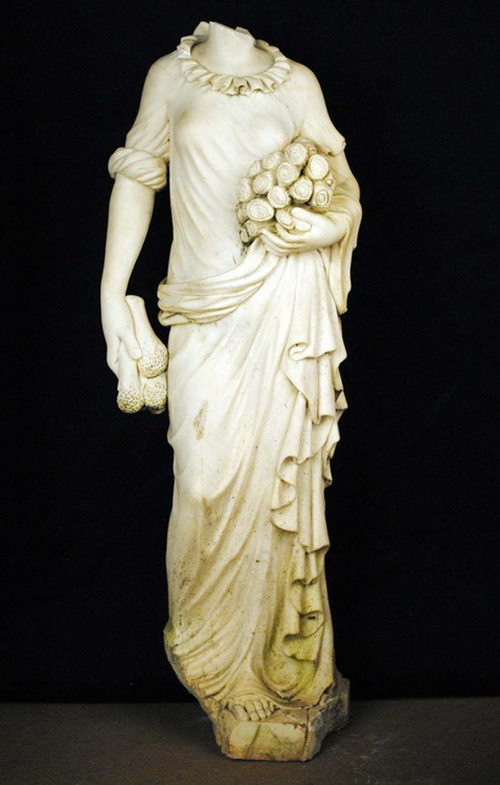 CARVED MARBLE FEMALE FIGURE HOLDING WOOD (1 of 8)