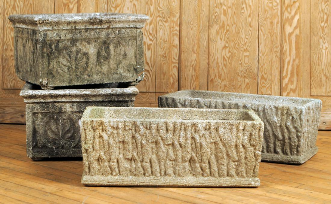 TWO PAIRS STONE NATURALISTIC GARDEN PLANTERS (1 of 7)