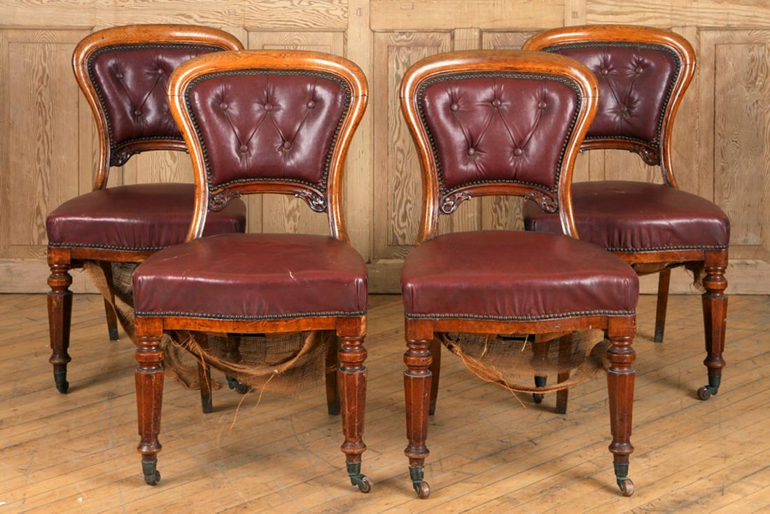 SET 4 19TH C. ENGLISH OAK AND LEATHER SIDE CHAIRS (1 of 5)