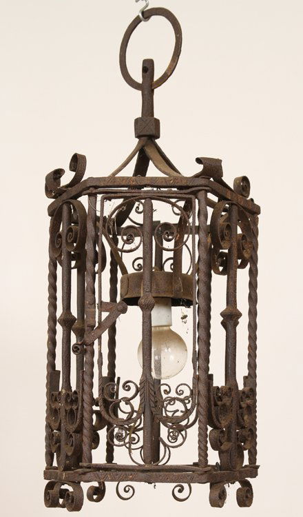 WROUGHT IRON NEOCLASSICAL STYLE LANTERN  C.1910 (1 of 5)