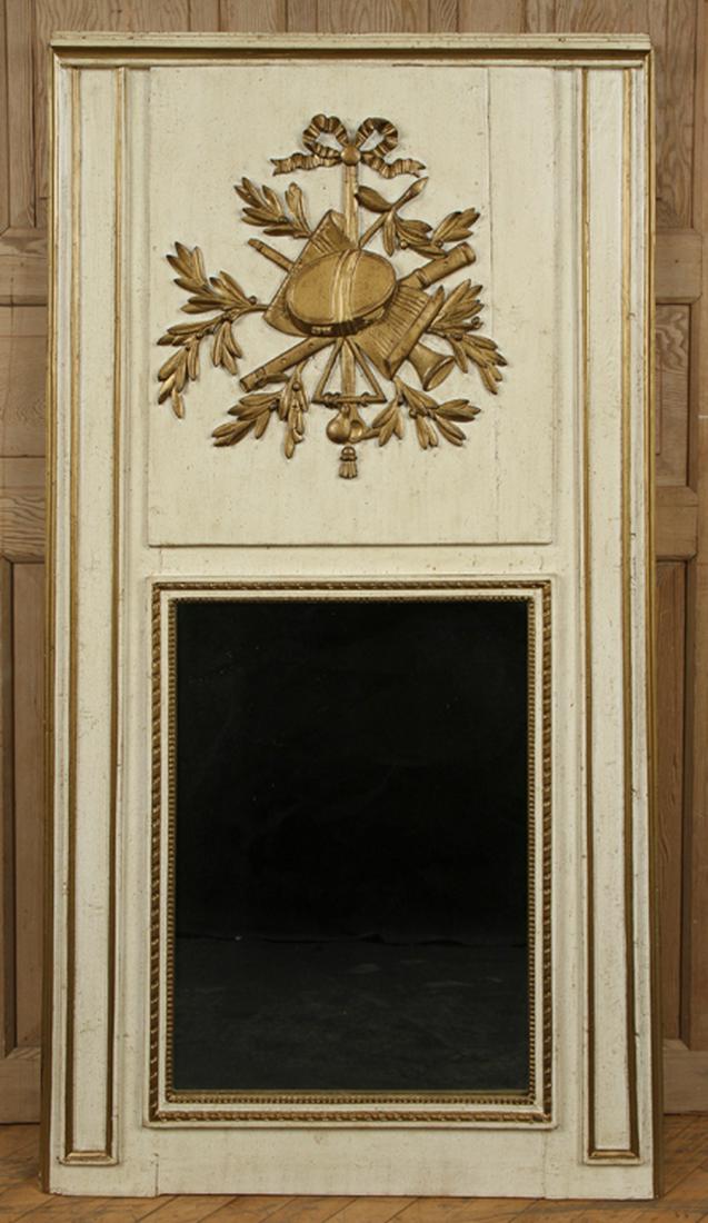 PAINTED AND GILT CARVED TRUMEAU MIRROR 1950 (1 of 5)