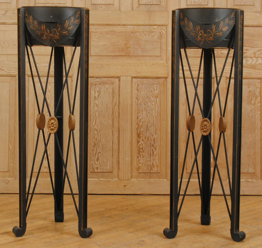 PAIR REGENCY STYLE TOLE PAINTED METAL JARDINIERES (1 of 6)