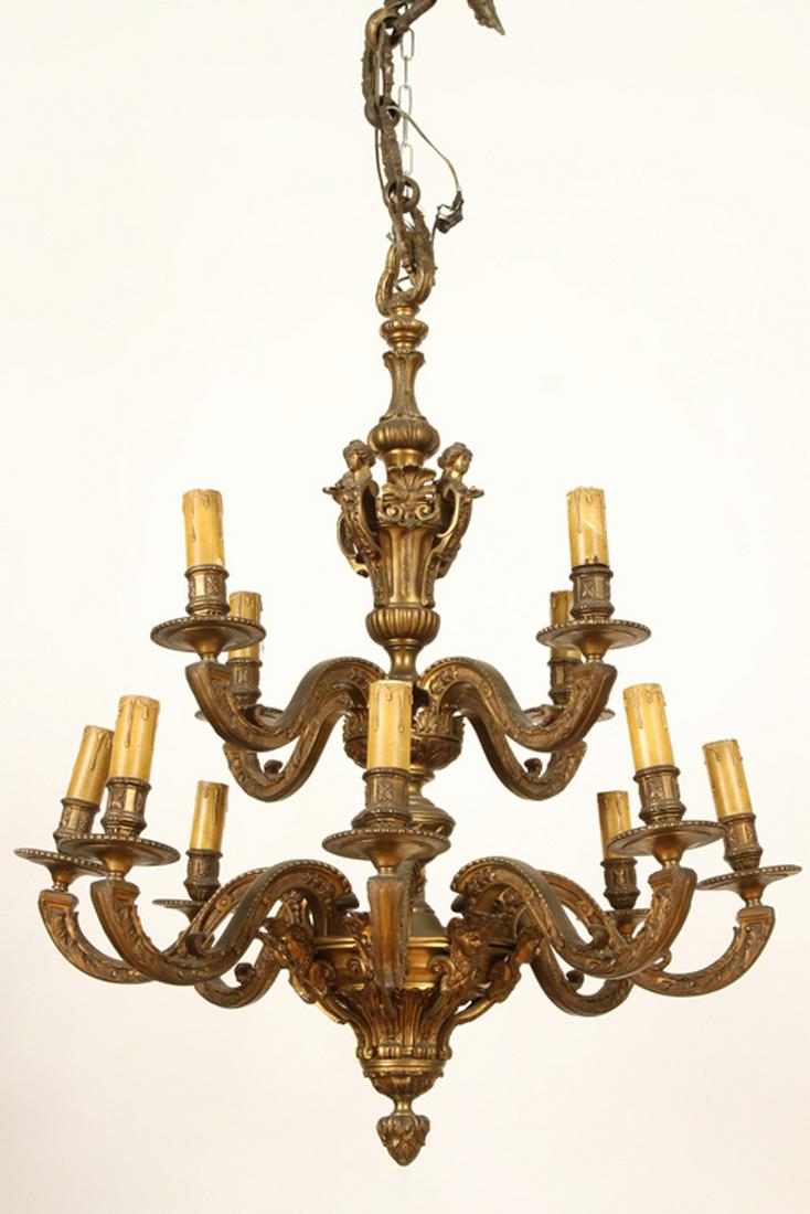 BRONZE 12 ARM BAROQUE STYLE CHANDELIER C.1910 (1 of 6)
