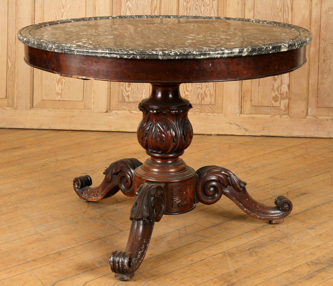 19TH C. FRENCH MAHOGANY MARBLE TOP CENTER TABLE (1 of 5)