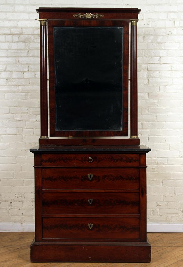 FRENCH MAHOGANY MARBLE TOP COMMODE & MIRROR (1 of 4)