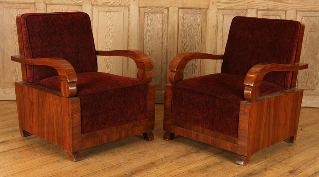 PAIR ART DECO WALNUT ARM CHAIRS CIRCA 1930 (1 of 5)