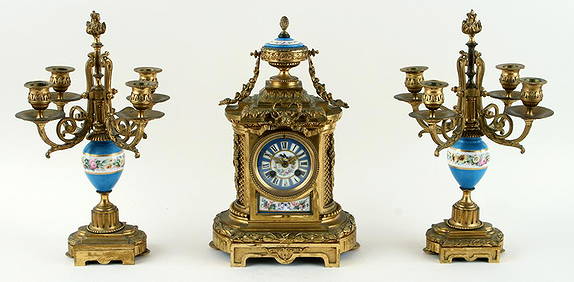 3PC. FRENCH LOUIS XVI STYLE GILT BRONZE GARNITURE (1 of 7)