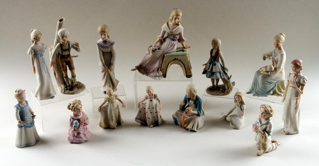 14 CYBIS BISQUE PORCELAIN SCULPTURES WOMEN KIDS: A fourteen piece lot of Cybis bisque porcelain sculptures of women and children. Ht: 9.5" (largest)