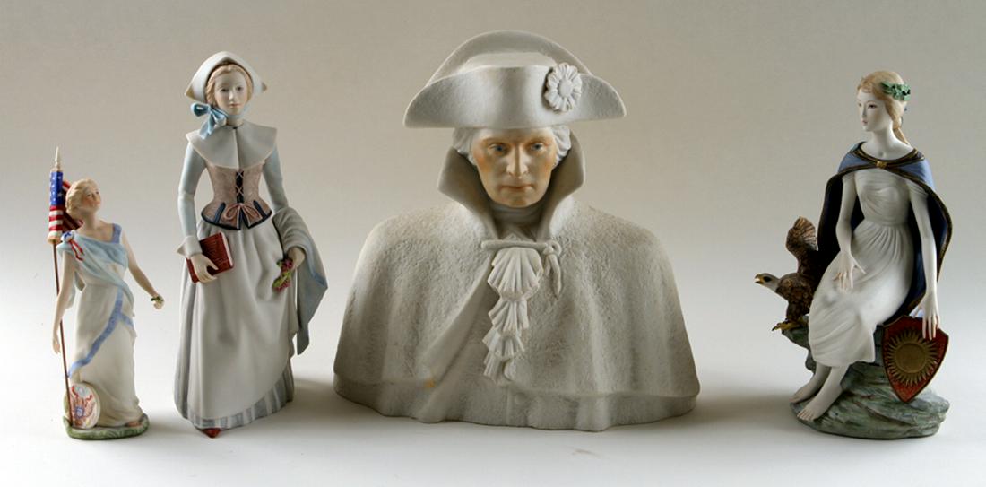 4 CYBIS BISQUE PORCELAIN AMERICAN HISTORY RELATED: A four piece lot of Cybis bisque porcelain sculptures related to American history. Ht: 14.5" (largest)