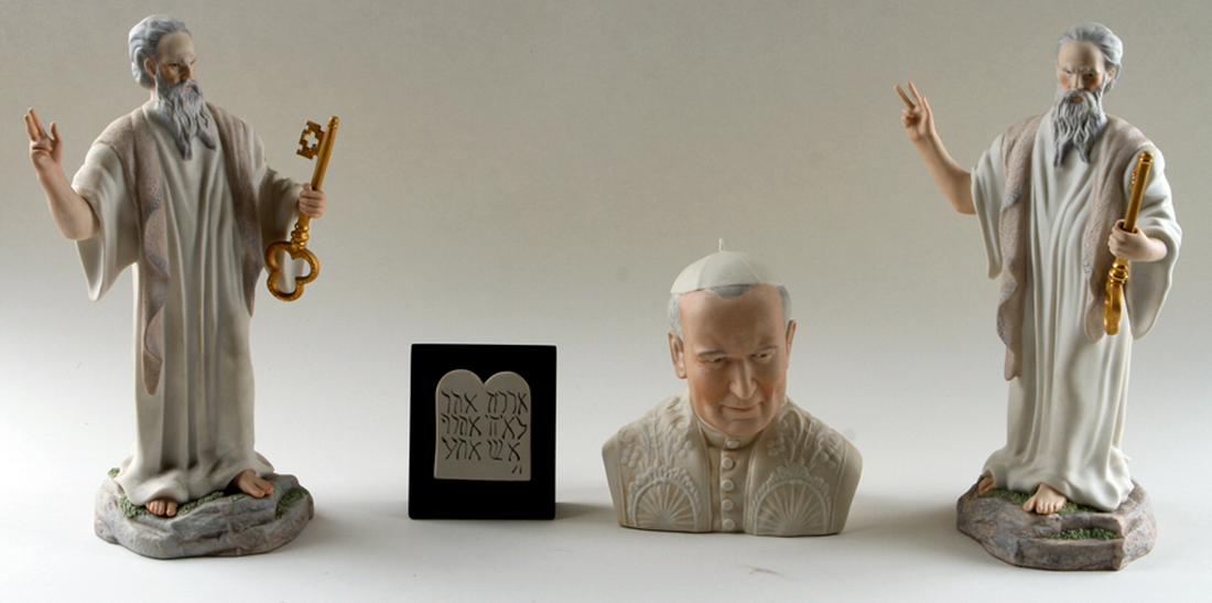 4 CYBIS BISQUE PORCELAIN SCULPTURES POPE & MOSES: A four piece lot of Cybis bisque porcelain sculptures including Pope and Moses. Ht: 16" (largest)