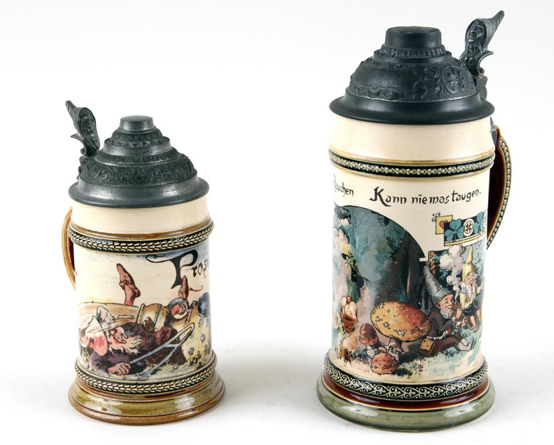 TWO METTLACH BEER STEINS #2140/1047 & PROSIT (1 of 5)