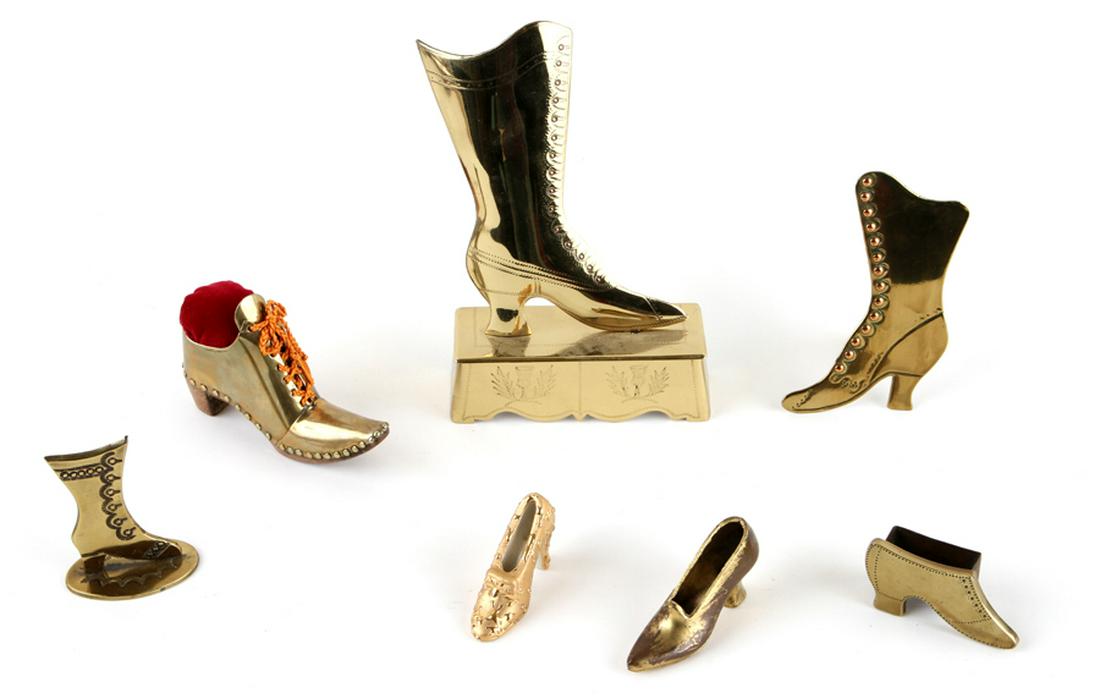 7PC. COLLECTION OF BRASS AND CERAMIC SHOES (1 of 4)