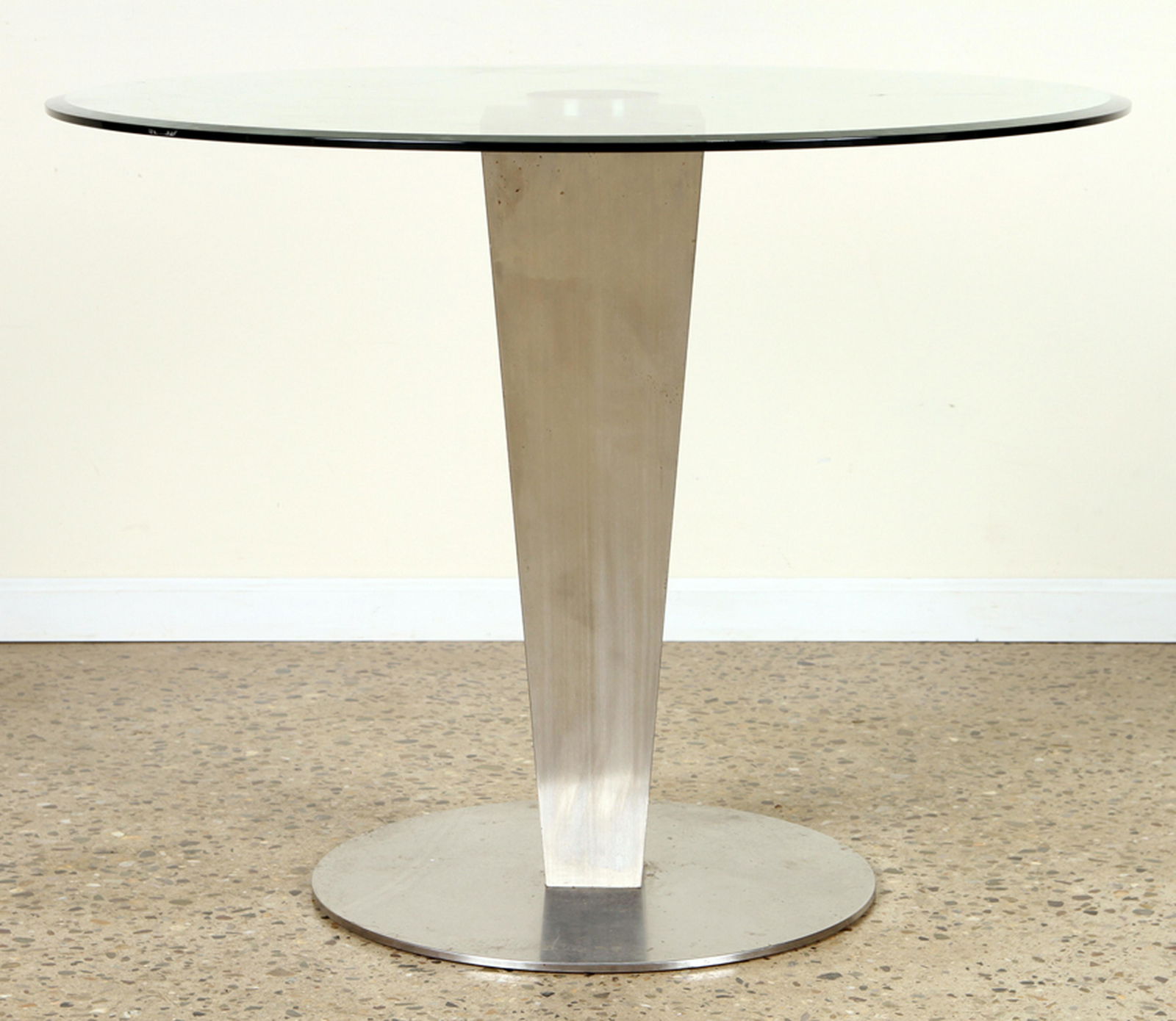 MODERN BRUSHED STEEL TABLE BASE BEVELED GLASS TOP (1 of 4)