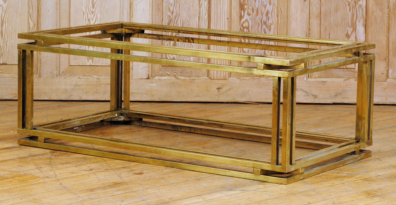 TWO TIER BRASS GLASS COFFEE TABLE C.1970 (1 of 4)