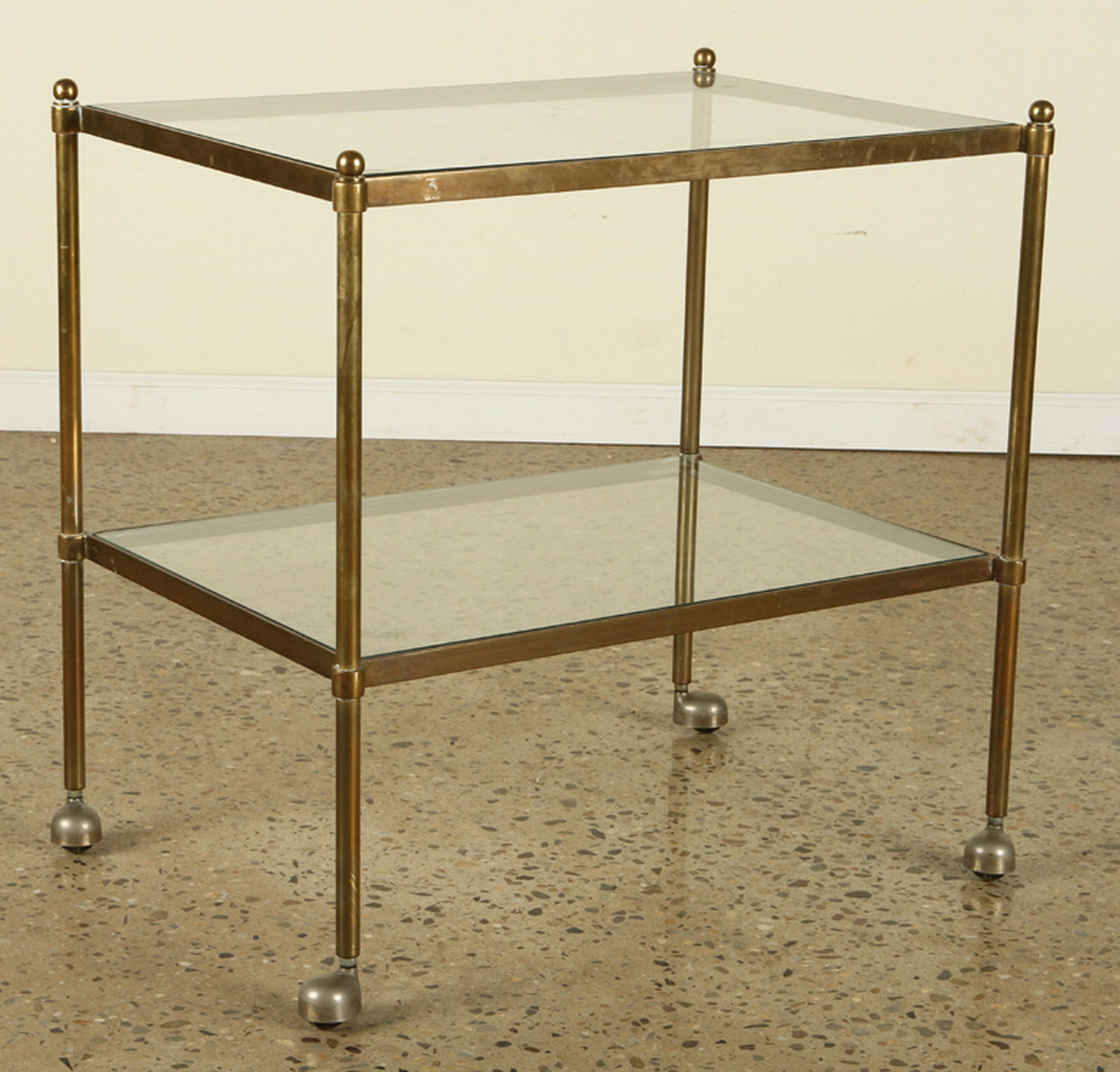 LARGE BRONZE GLASS TWO TIER END TABLE C.1970 (1 of 5)