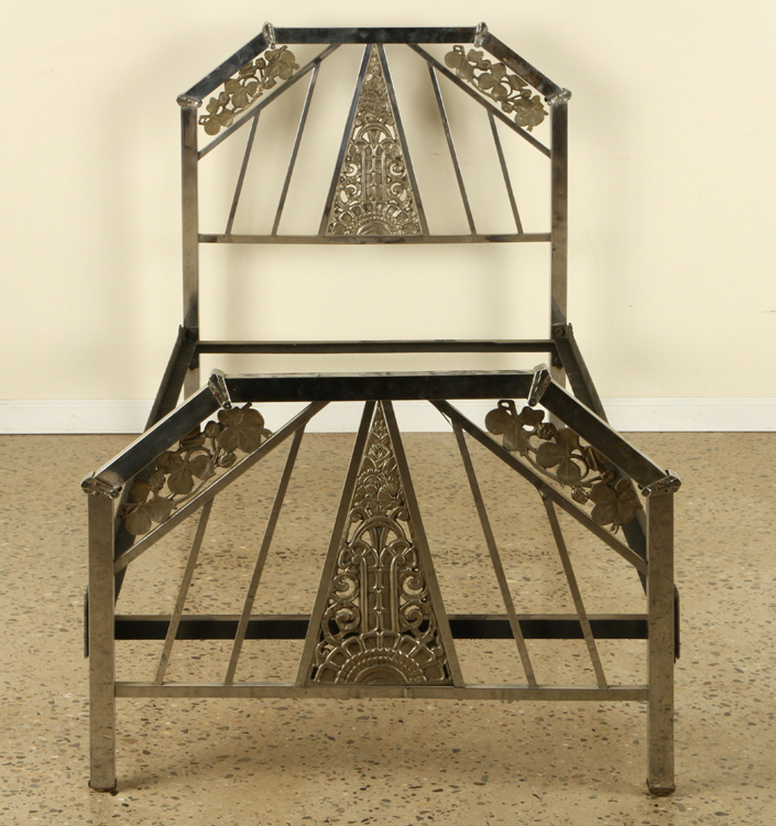 TWIN SIZE ART DECO CHROME IRON BED C. 1930 (1 of 5)