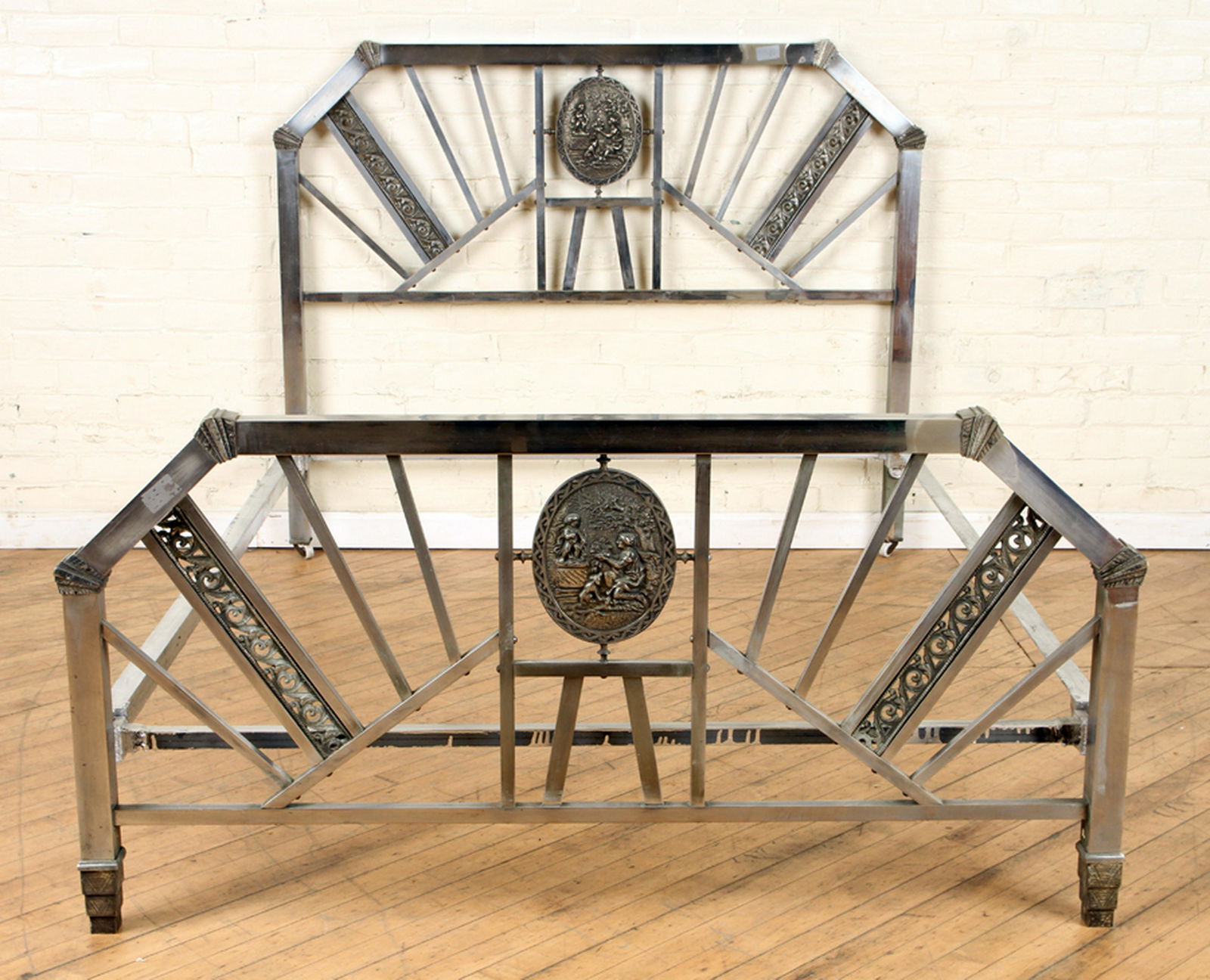 ART DECO NICKEL OVER BRONZE FULL SIZE BED C.1930 (1 of 5)