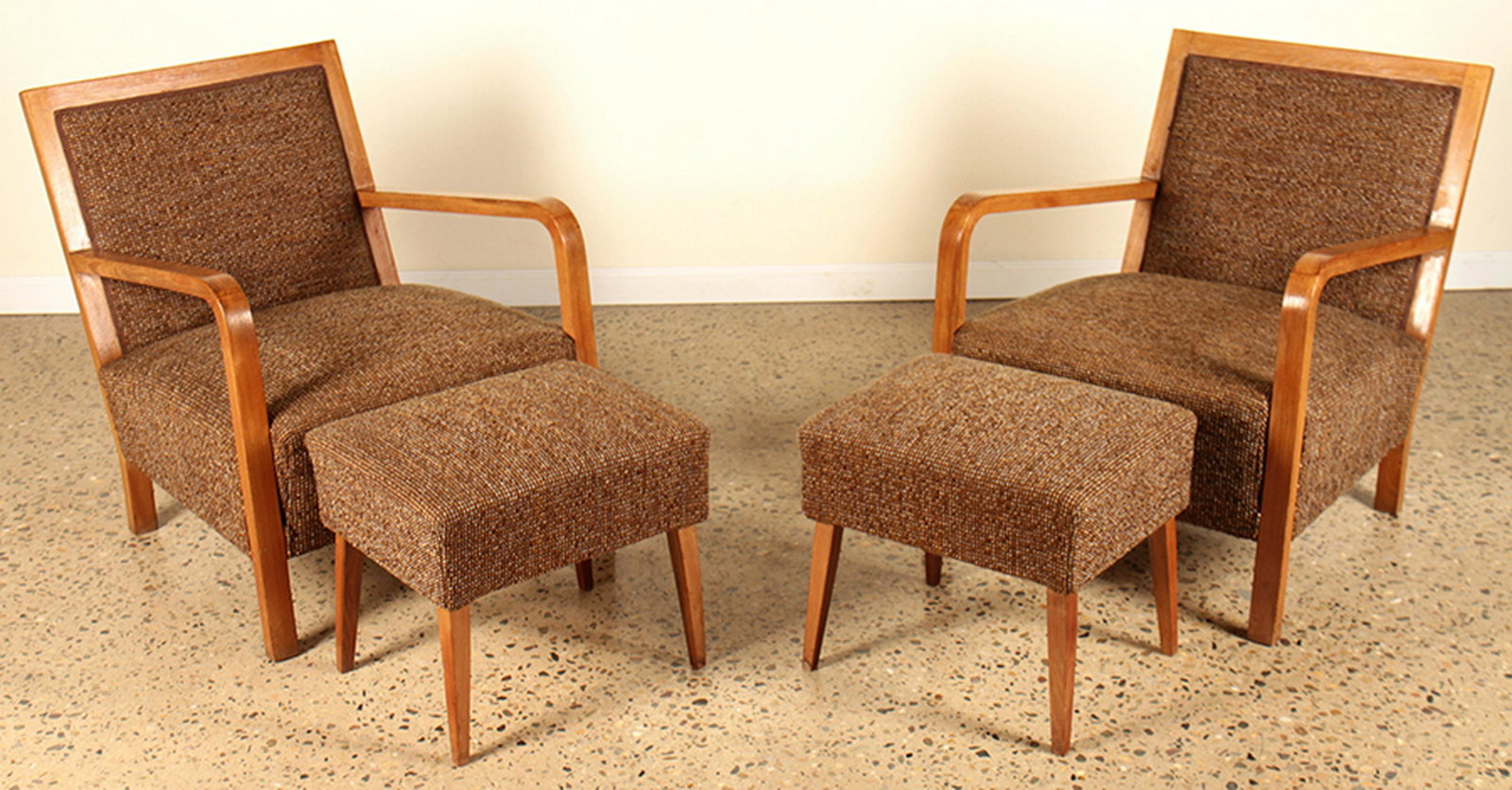 A PAIR OF ITALIAN WALNUT OPEN ARM CHAIRS C.1950 (1 of 6)