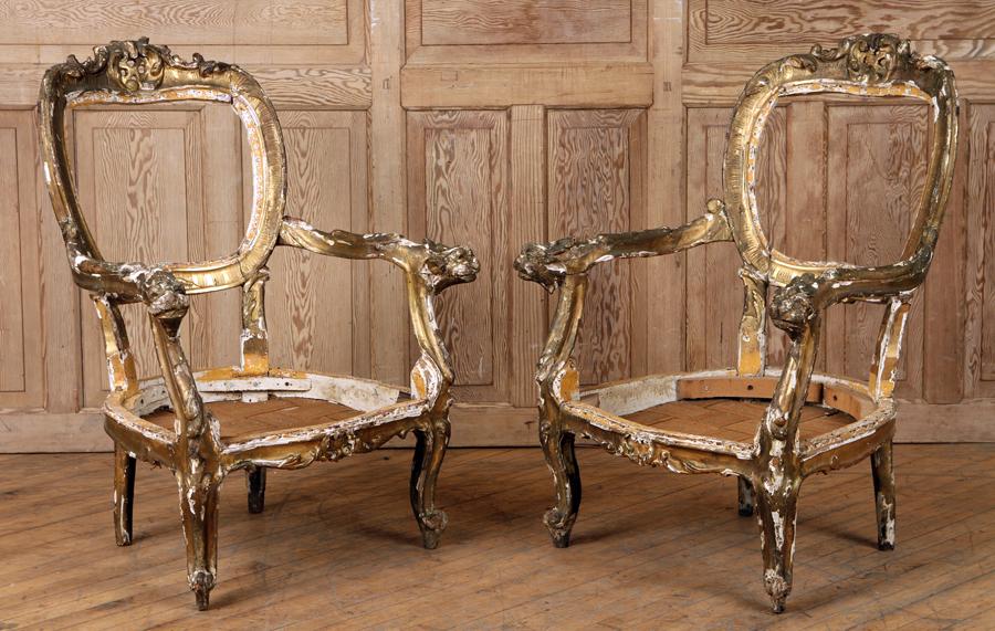 PAIR 18TH C. GILT WOOD ITALIAN OPEN ARM CHAIRS (1 of 9)