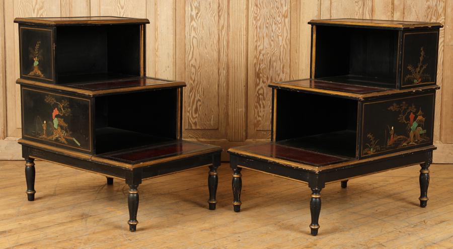 PAIR LEATHER WOOD CHINOISERIE BOOKCASE END TABLES (1 of 6)