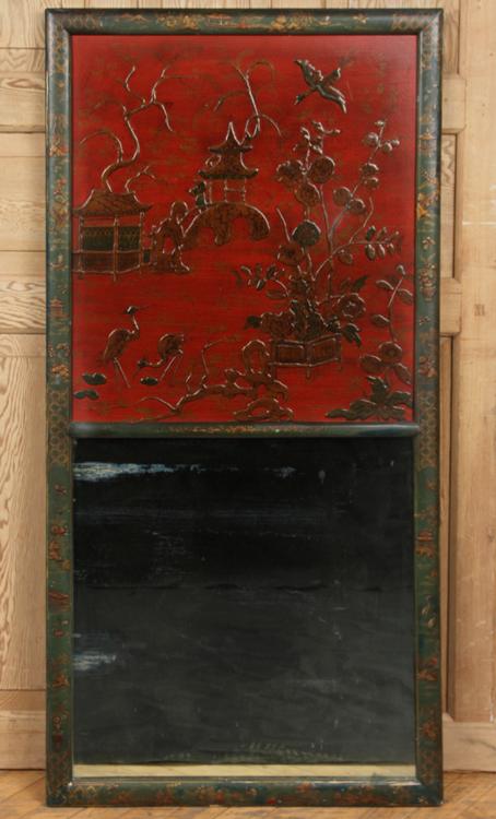 TRUMEAU MIRROR WITH JAPANESE PANEL RELIEF C.1900 (1 of 5)