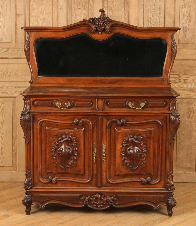 FRENCH CARVED WALNUT SERVER WITH MIRROR C.1900 (1 of 7)