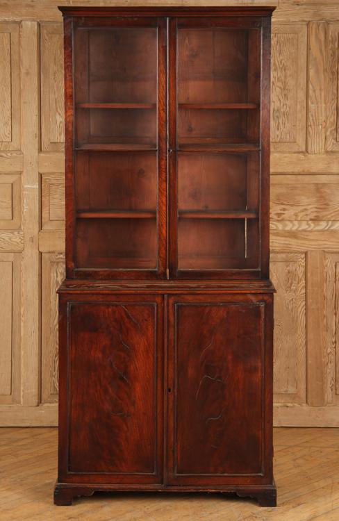 19TH C. CROTCH MAHOGANY CABINET GLAZED DOORS (1 of 5)
