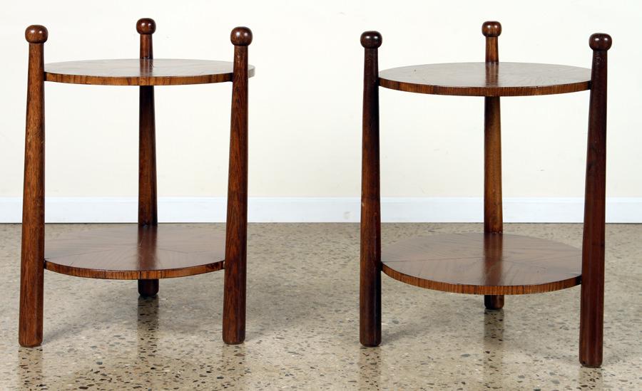 PAIR ROUND OAK END TABLES MANNER OF JEAN ROYER (1 of 4)