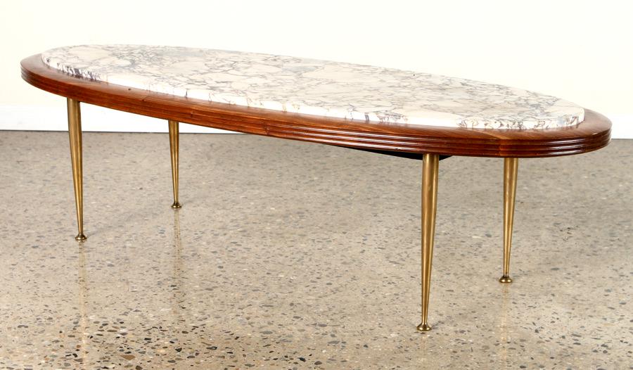 ELEGANT MAHOGANY MARBLE BRASS OVAL COFFEE TABLE (1 of 4)