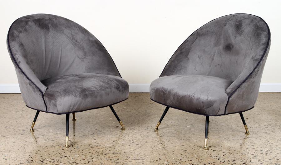 PAIR ITALIAN LOUNGE CHAIRS FLARED BACKS C.1960 (1 of 5)