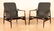 MID CENTURY MODERN LEATHER AND WOOD ARM CHAIRS