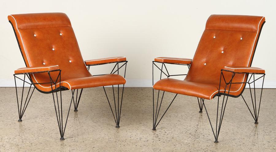 PAIR ITALIAN UPHOLSTERED IRON FRAME LOUNGE CHAIRS (1 of 6)